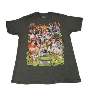 Disney Villains Shirt Adult SizeL Graphic Print Crew Neck Cotton Blend Gray Mens
